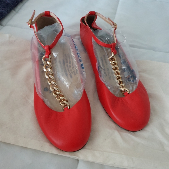 NWOB J Crew chain ballet flats, 7.5, brilliant reddish orange, made in Italy - Picture 5 of 8